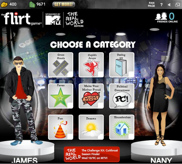MTV Flirt Game categories